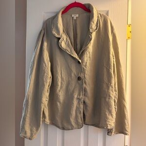 J. Jill 100% Linen Blazer Jacket Gray Size XL With Three Button Closure Collar